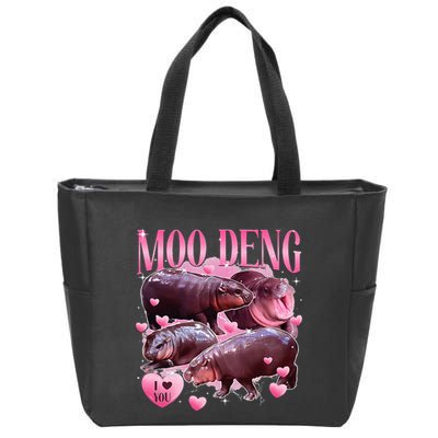 Cute I Love Moo Deng Baby Hippo Moo Deng I Heart Moo Deng Zip Tote Bag