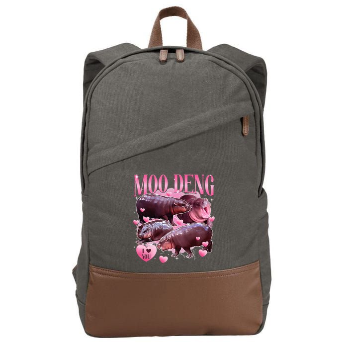 Cute I Love Moo Deng Baby Hippo Moo Deng I Heart Moo Deng Cotton Canvas Backpack