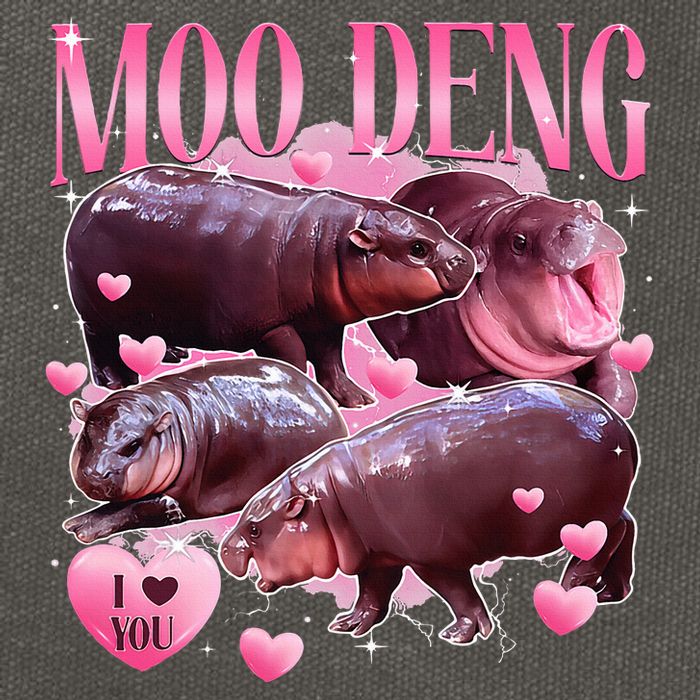 Cute I Love Moo Deng Baby Hippo Moo Deng I Heart Moo Deng Cotton Canvas Backpack
