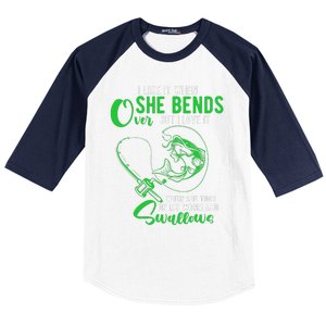 Cute I Like It When She Bends Over Funny Fishing Adult Humor Baseball Sleeve Shirt