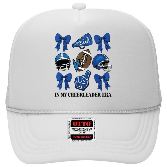 Cheer In My Cheerleader Era Cheer Coquette Football High Crown Mesh Back Trucker Hat