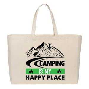 Camping Is My Happy Place Funny Camping Cotton Canvas Jumbo Tote