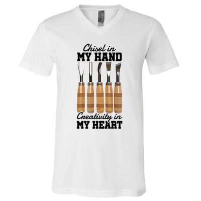 Chisel In My Hand Creativity In My Heart Tool Sculptor Gift V-Neck T-Shirt