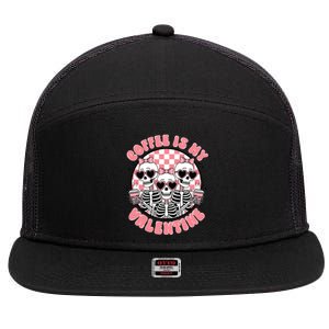 Coffee Is My Valentine Funny Skeleton 7 Panel Mesh Trucker Snapback Hat