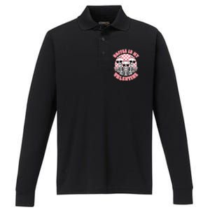 Coffee Is My Valentine Funny Skeleton Performance Long Sleeve Polo