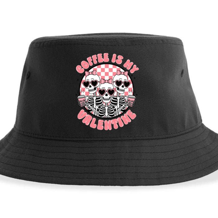 Coffee Is My Valentine Funny Skeleton Sustainable Bucket Hat