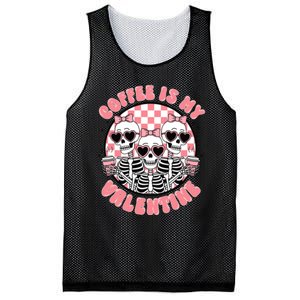 Coffee Is My Valentine Funny Skeleton Mesh Reversible Basketball Jersey Tank