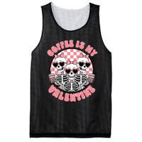 Coffee Is My Valentine Funny Skeleton Mesh Reversible Basketball Jersey Tank