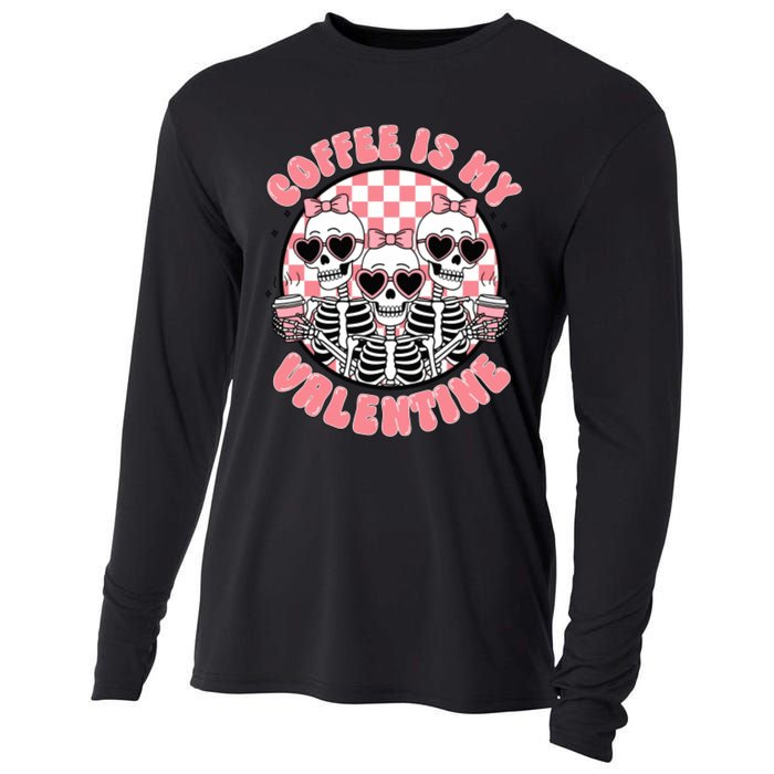 Coffee Is My Valentine Funny Skeleton Cooling Performance Long Sleeve Crew