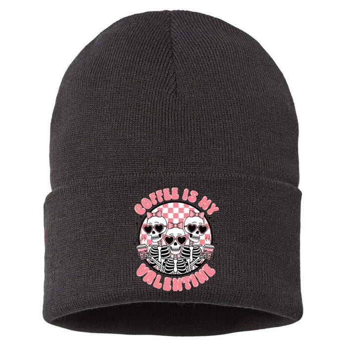 Coffee Is My Valentine Funny Skeleton Sustainable Knit Beanie