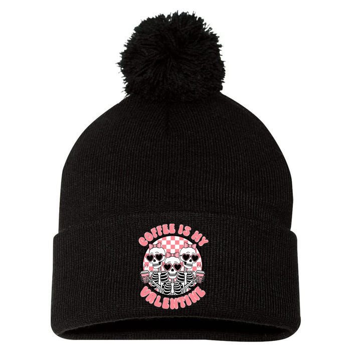 Coffee Is My Valentine Funny Skeleton Pom Pom 12in Knit Beanie