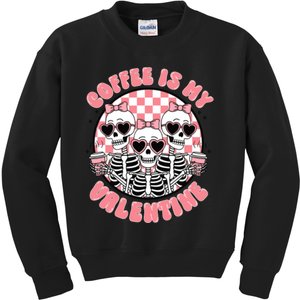 Coffee Is My Valentine Funny Skeleton Kids Sweatshirt