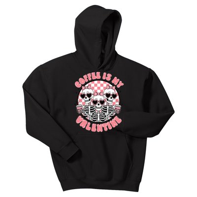 Coffee Is My Valentine Funny Skeleton Kids Hoodie