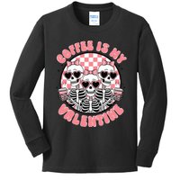 Coffee Is My Valentine Funny Skeleton Kids Long Sleeve Shirt