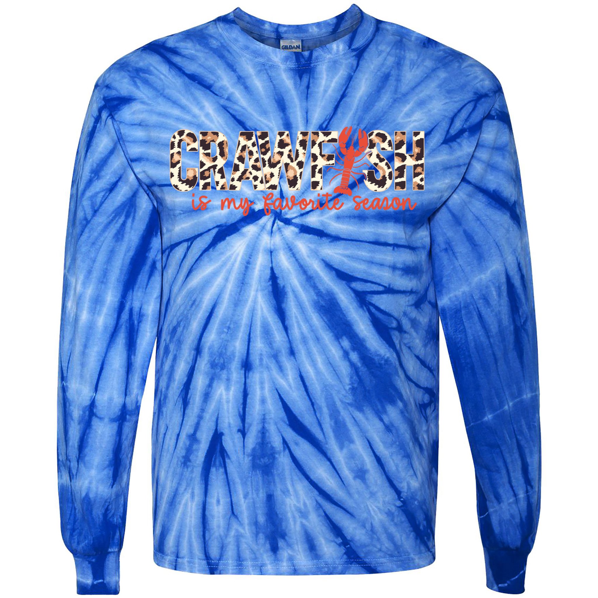 Crawfish Is My Favorite Season Cajun Leopard Lobster Gift Tie-Dye Long Sleeve Shirt