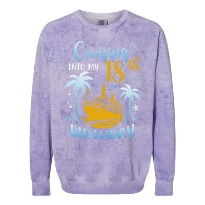 Cruising Into My 18th Birthday Year Old Cruise Party Boat Colorblast Crewneck Sweatshirt