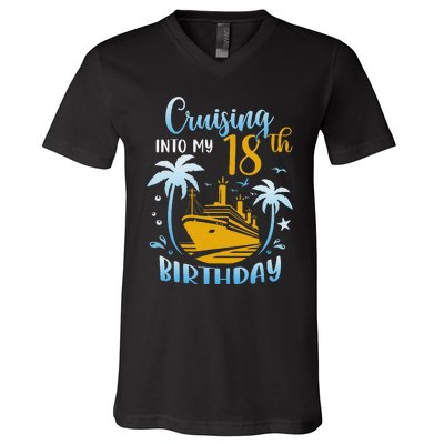 Cruising Into My 18th Birthday Year Old Cruise Party Boat V-Neck T-Shirt