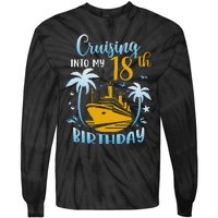 Cruising Into My 18th Birthday Year Old Cruise Party Boat Tie-Dye Long Sleeve Shirt