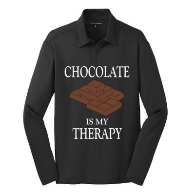 Chocolate Is My Therapy Sweets Chocolatier Cute Gift Silk Touch Performance Long Sleeve Polo