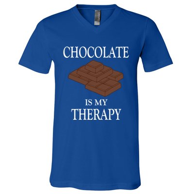 Chocolate Is My Therapy Sweets Chocolatier Cute Gift V-Neck T-Shirt