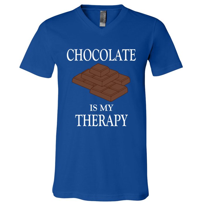 Chocolate Is My Therapy Sweets Chocolatier Cute Gift V-Neck T-Shirt