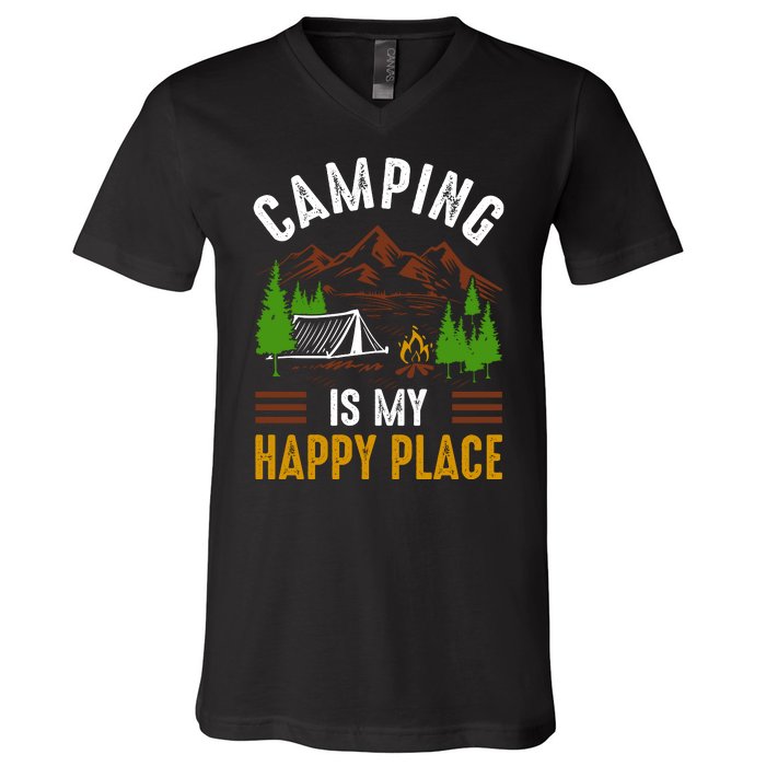 Camping Is My Happy Place Vintage V-Neck T-Shirt