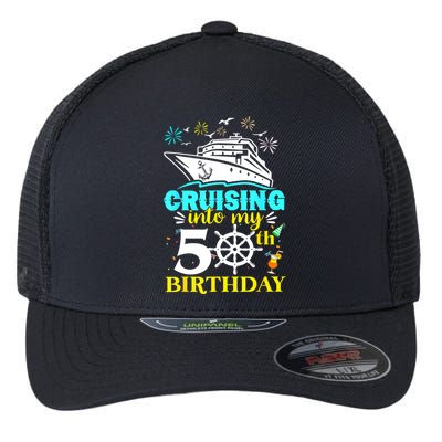 Cruising Into My 50th Birthday 50 Year Old Cruise Birthday Flexfit Unipanel Trucker Cap