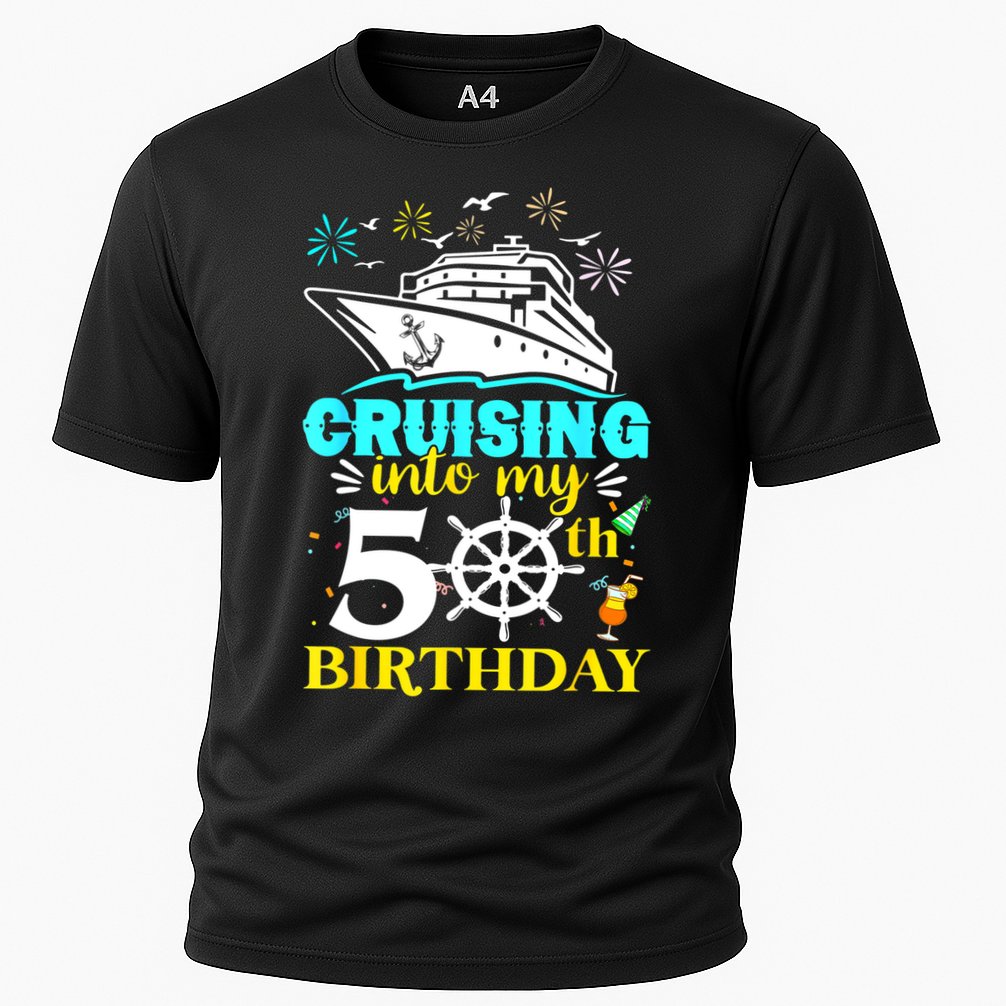 Cruising Into My 50th Birthday 50 Year Old Cruise Birthday Cooling Performance Crew T-Shirt