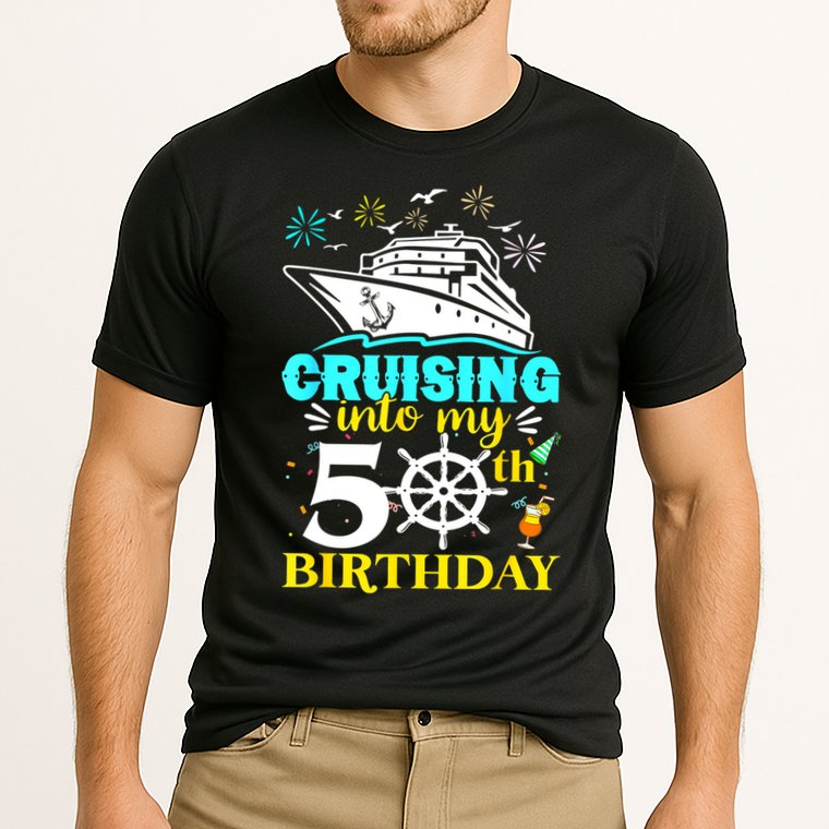 Cruising Into My 50th Birthday 50 Year Old Cruise Birthday Cooling Performance Crew T-Shirt