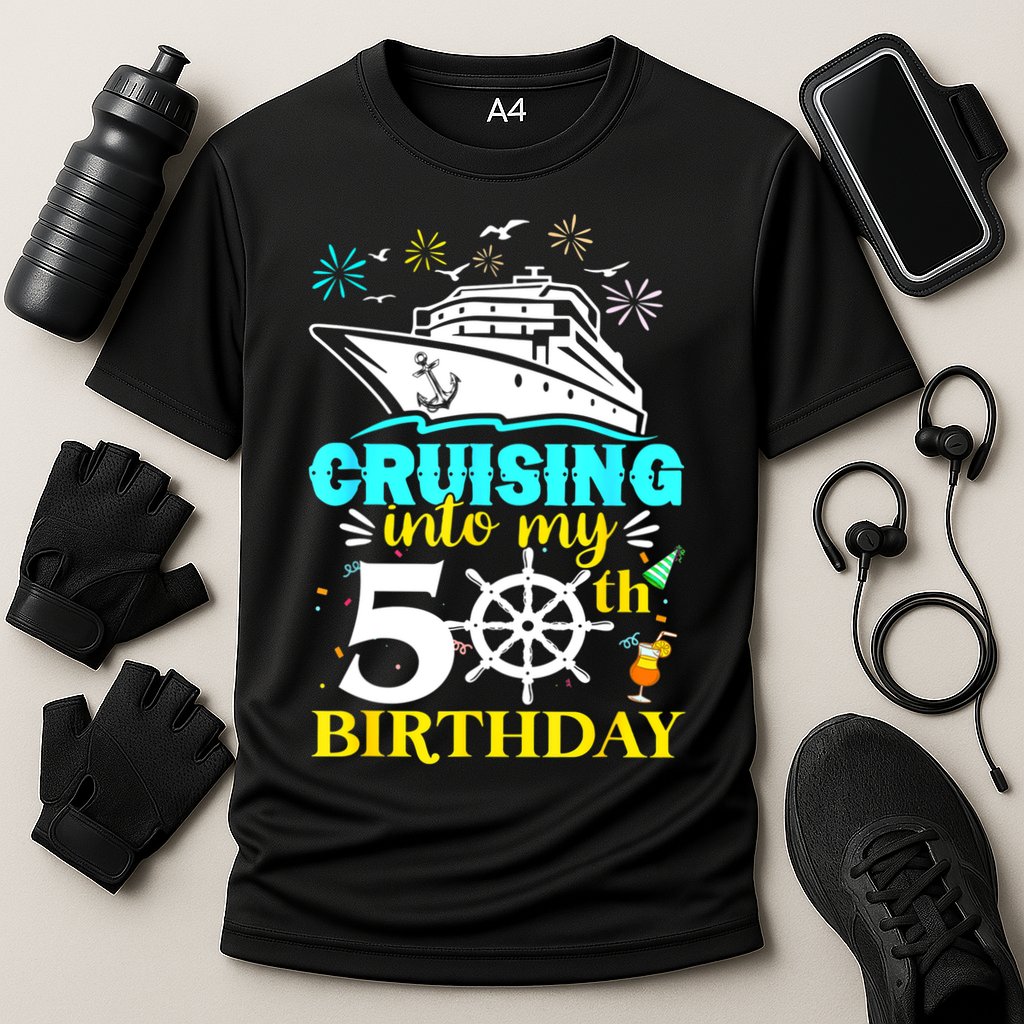 Cruising Into My 50th Birthday 50 Year Old Cruise Birthday Cooling Performance Crew T-Shirt