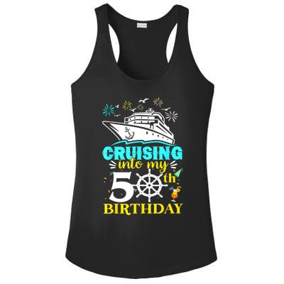 Cruising Into My 50th Birthday 50 Year Old Cruise Birthday Ladies PosiCharge Competitor Racerback Tank