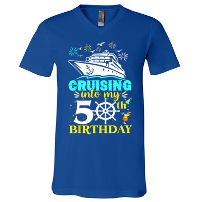 Cruising Into My 50th Birthday 50 Year Old Cruise Birthday V-Neck T-Shirt