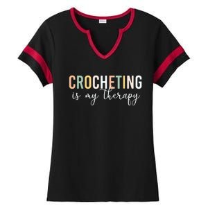 Crocheting Is My Therapy Ladies Halftime Notch Neck Tee