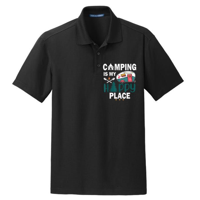 Camping Is My Happy Place funny camping Dry Zone Grid Polo