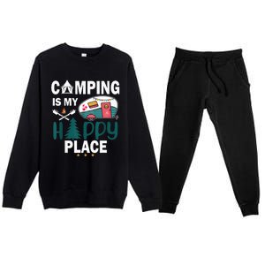 Camping Is My Happy Place funny camping Premium Crewneck Sweatsuit Set