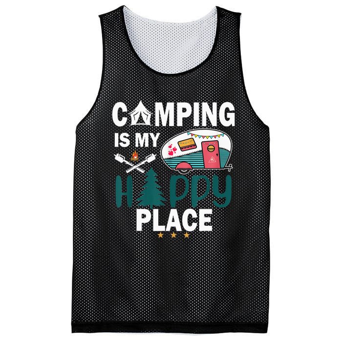 Camping Is My Happy Place funny camping Mesh Reversible Basketball Jersey Tank