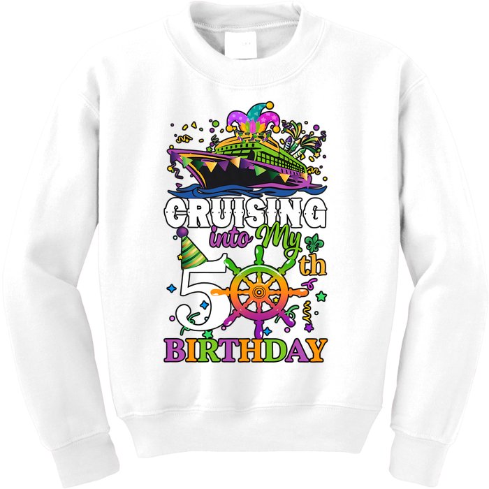 Cruising Into My 50th Birthday 50 Years Old Birthday Mardi Gras Kids Sweatshirt