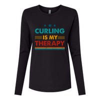 Curling Is My Therapy Funny Curling Gift Womens Cotton Relaxed Long Sleeve T-Shirt