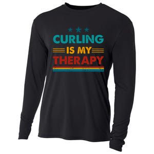 Curling Is My Therapy Funny Curling Gift Cooling Performance Long Sleeve Crew