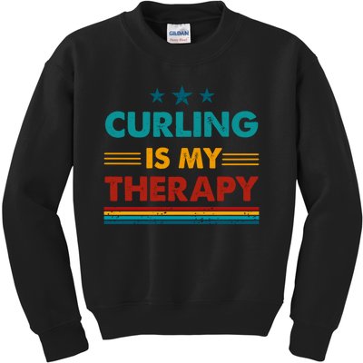 Curling Is My Therapy Funny Curling Gift Kids Sweatshirt