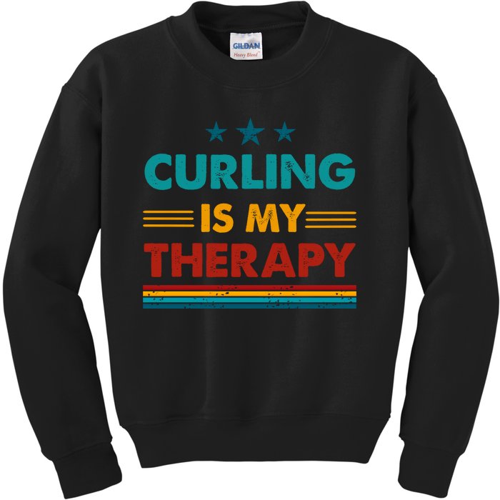 Curling Is My Therapy Funny Curling Gift Kids Sweatshirt