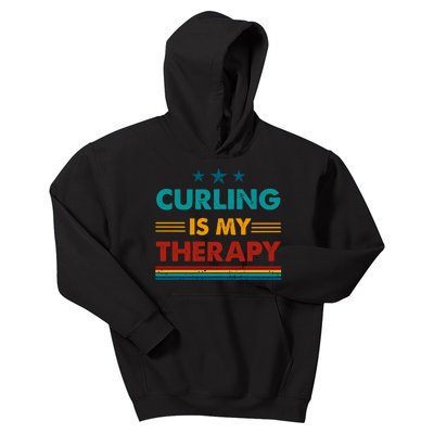 Curling Is My Therapy Funny Curling Gift Kids Hoodie