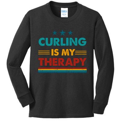 Curling Is My Therapy Funny Curling Gift Kids Long Sleeve Shirt