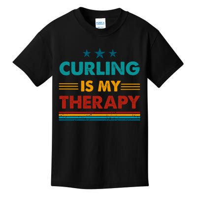 Curling Is My Therapy Funny Curling Gift Kids T-Shirt