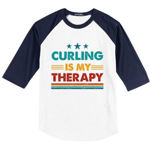 Curling Is My Therapy Funny Curling Gift Baseball Sleeve Shirt