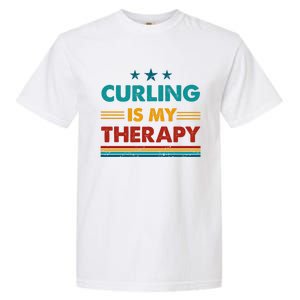 Curling Is My Therapy Funny Curling Gift Garment-Dyed Heavyweight T-Shirt