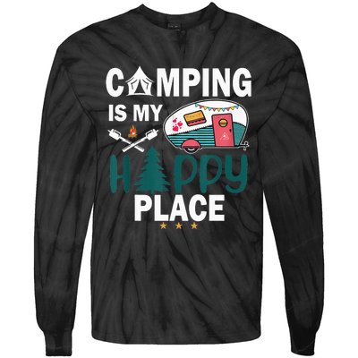 Camping Is My Happy Place Tie-Dye Long Sleeve Shirt