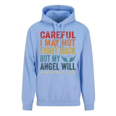 Careful I May Not Fight Back But My Angel Will Funny Quote Unisex Surf Hoodie