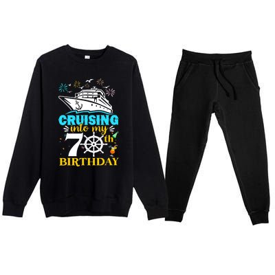 Cruising Into My 70th Birthday 70 Year Old Cruise Birthday Premium Crewneck Sweatsuit Set