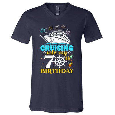 Cruising Into My 70th Birthday 70 Year Old Cruise Birthday V-Neck T-Shirt